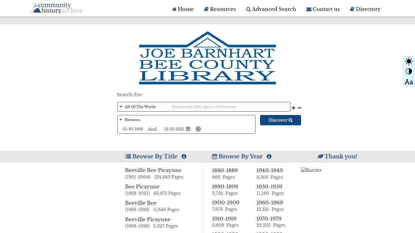 Digital Archives of the Joe Barnett Bee County Library